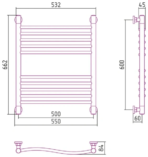Полотенцесушитель водяной Сунержа Флюид+ 0222-6050 50х60 см из нержавеющей стали, для систем горячего водоснабжения, для систем отопления, с нижним подключением - фото 5