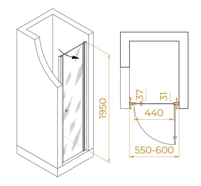 Душевая дверь в нишу RGW Dolphin TN-03 60 см профиль хром, стекло Fabrik, современные, hi-tech - фото 2