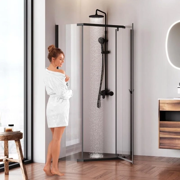 Душевой уголок Am.Pm Sunny 90x90 см профиль черный, со средним поддоном - фото 9