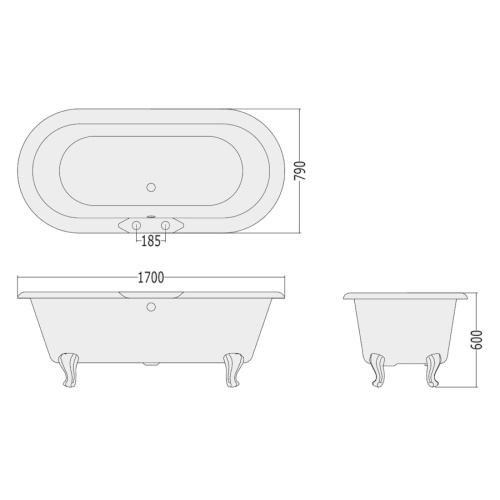 Ванна чугунная без отверстий под смеситель, ножки  Deco, цвет натуральный алюминий, Devon&Devon Draycott, глубокие - фото 3
