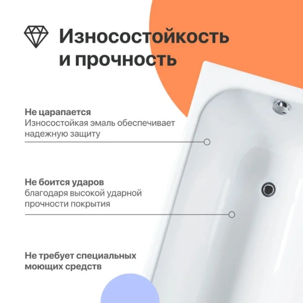 Чугунная ванна Diwo Кострома, 150 x 70 см, с ножками, цвет белый, DK0006/D0017, приставные, встраиваемые - фото 7