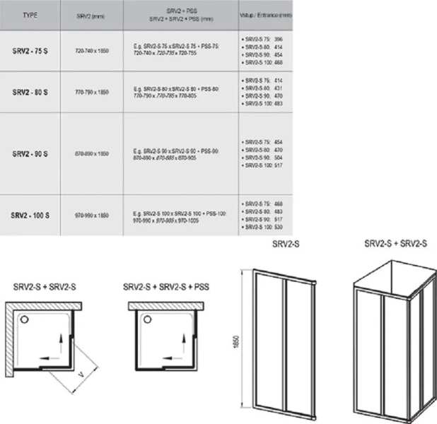 Душевой уголок Ravak Supernova SRV2-S + SRV2-S 90x90 см профиль сатин стекло прозрачное, недорогие, стеклянные, пристенные, без поддона - фото 6