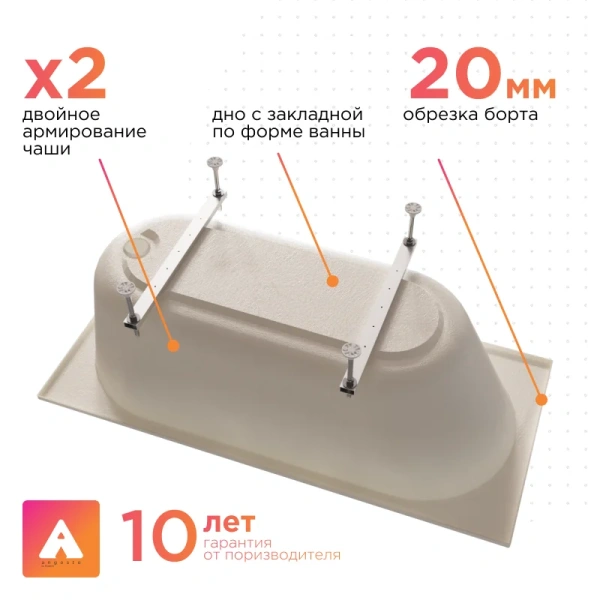 Ванна акриловая Радомир Виктория лайт Ангосто 1-01-0-0-8-272, 165 x 70 см, белый - фото 4