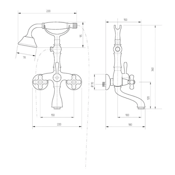 Смеситель для ванны Migliore Provance 194 с душевой лейкой - фото 2