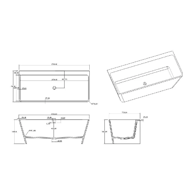 Акриловая ванна Timo ERIKA1700, 170 х 75 см, цвет белый, без гидромассажа - фото 6