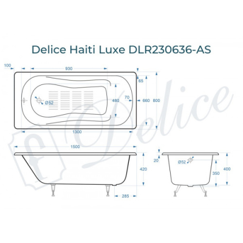 Ванна чугунная Delice Haiti Luxe 150х80 см с антискользящим покрытием - фото 4