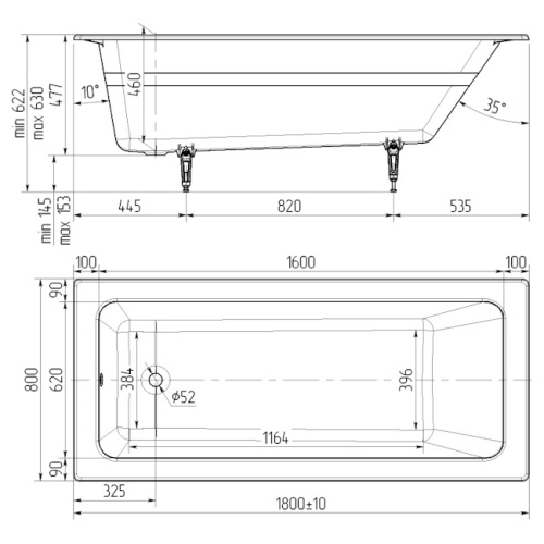 Ванна чугунная Универсал Оптима 180х80 см прямоугольная - фото 3