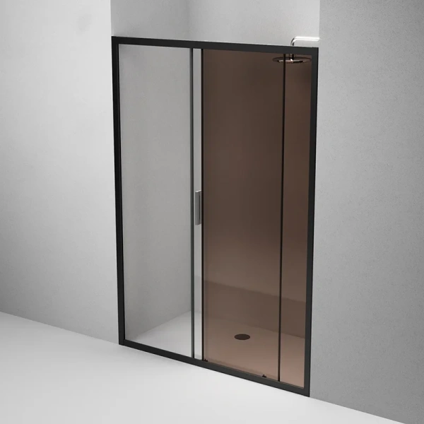 Душевая дверь в нишу AM.PM Gem Solo 140 см профиль черный стекло бронза, недорогие, в нишу, стеклянные - фото 5