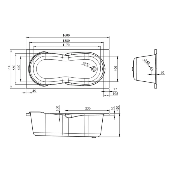 Ванна акриловая Lavinia Boho Easter Pro 160x70 см прямоугольная, по запросу - фото 10