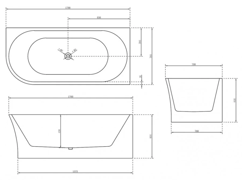 Акриловая ванна Abber 170х78 см правосторонняя, белые - фото 8