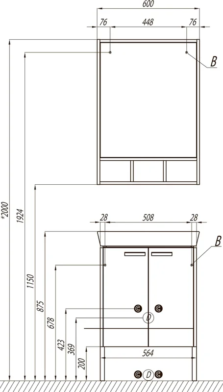 Тумба с раковиной напольная Акватон Йорк 1A170201YO 60 см с двумя распашными дверцами, современная, hi-tech - фото 3