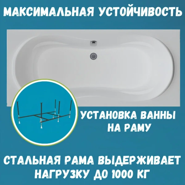 Ванна акриловая 1MarKa Dinamika 01ди1880кс2+, 180 x 80 см, цвет белый, белые - фото 8