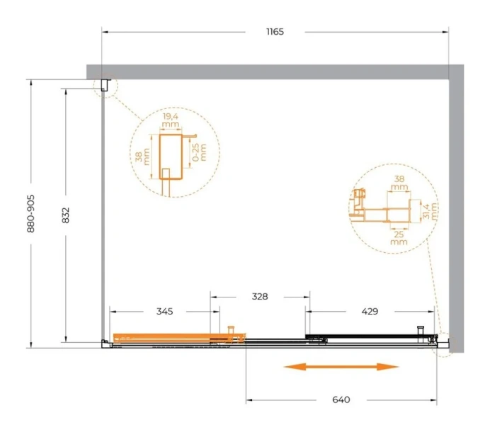 Душевой уголок Cezares Molveno 120х90 см стекло прозрачное профиль золото - фото 2
