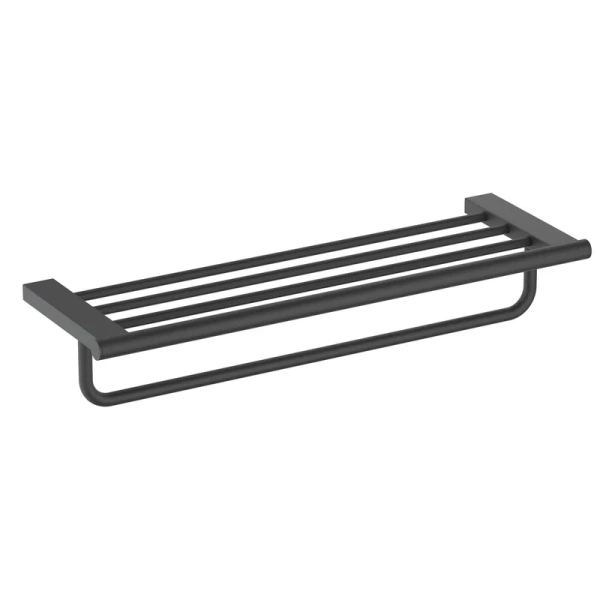 Полочка для ванной Timo Luiro с полотенцедержателем черная - фото 1