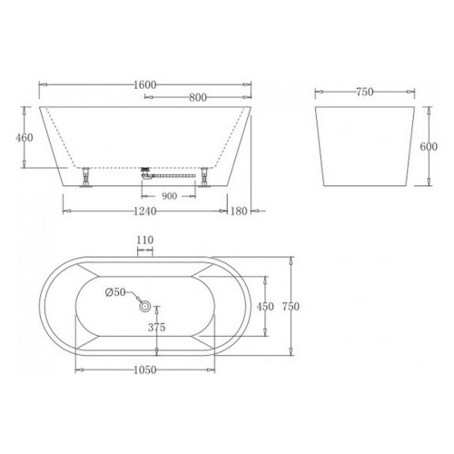 Ванна акриловая BelBagno 160х75 см отдельностоящая - фото 4