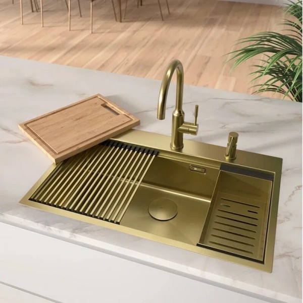 Мойка для кухни Lemark Iordana 78 см светлое золото, золотые - фото 5