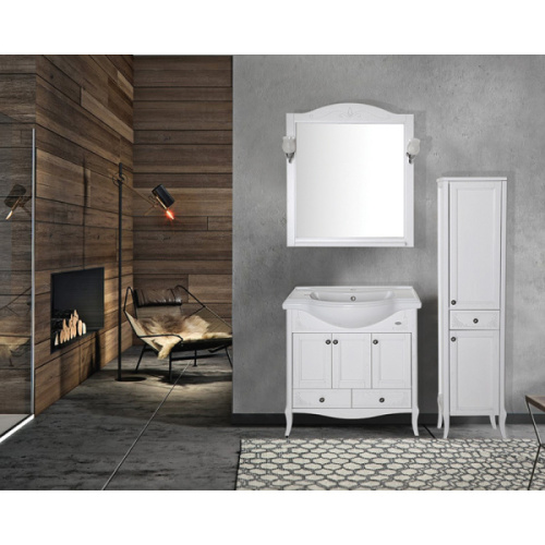 Зеркало с подсветкой ASB-Woodline Салерно 80 см белое/патина серебро - фото 3