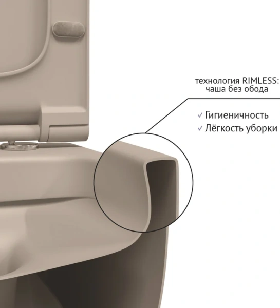 Унитаз подвесной BERGES Ego матовый жасмин, безободковые, сиденье с микролифтом  - фото 5