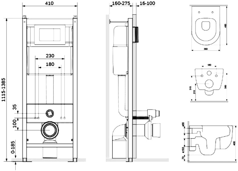 Унитаз с инсталляцией Damixa Sirius с клавишей глянцевый хром, по запросу - фото 3