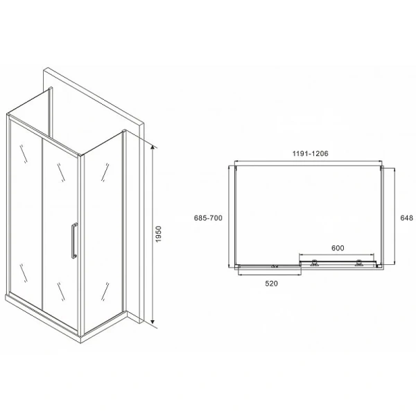 Душевой уголок Abber Schwarzer Diamant 120х70 см профиль хром, стекло матовое, прямоугольные - фото 2