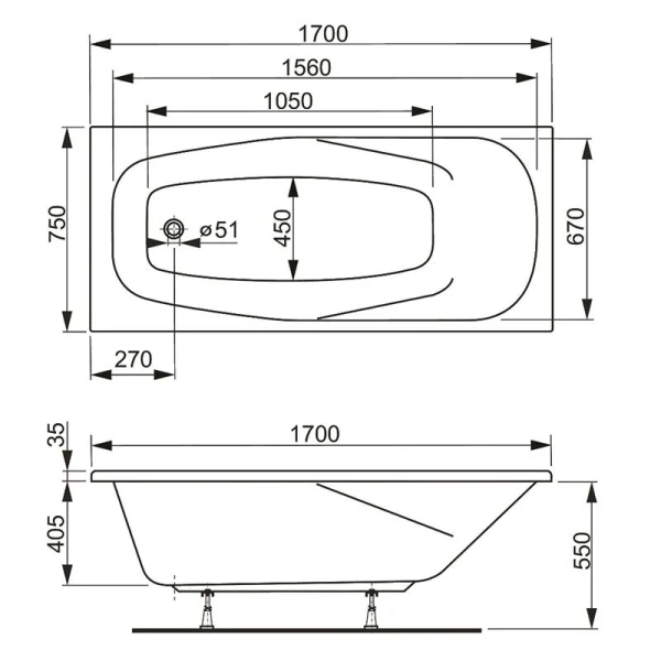 Ванна акриловая Vagnerplast Aronia 170×75 см прямоугольная - фото 2