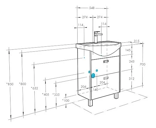 Тумба с раковиной напольная Акватон Бекка 1A196601BAC20 60 см с двумя ящиками - фото 2