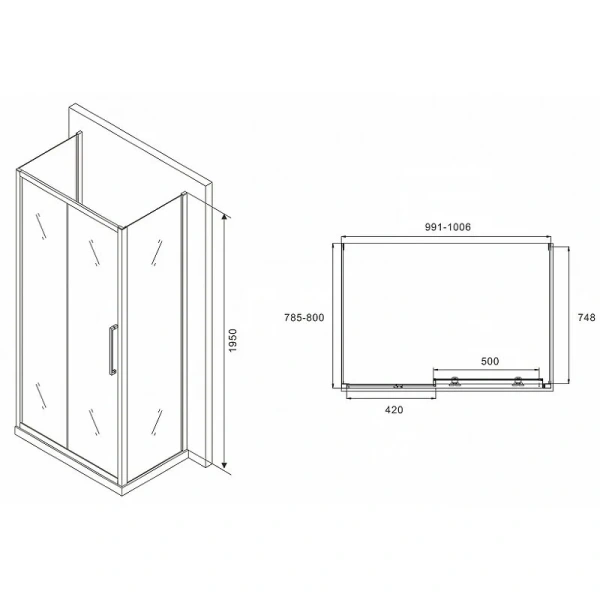 Душевой уголок Abber Schwarzer Diamant 100х80 см профиль хром, стекло матовое, прямоугольные - фото 2