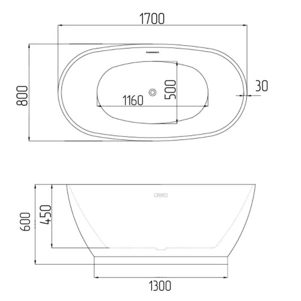 Ванна акриловая Grossman Classic GR-2603, 170 x 80 см, белая - фото 3
