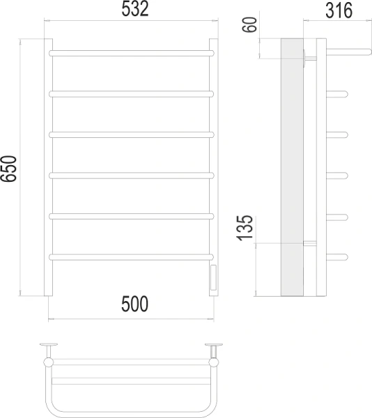 Полотенцесушитель электрический Terminus Полка П6 500х650 хром - фото 2