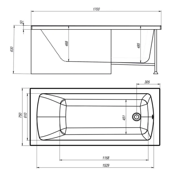 Ванна акриловая Royal Bath Vienna RB953505, 170 x 75 см, белый - фото 2