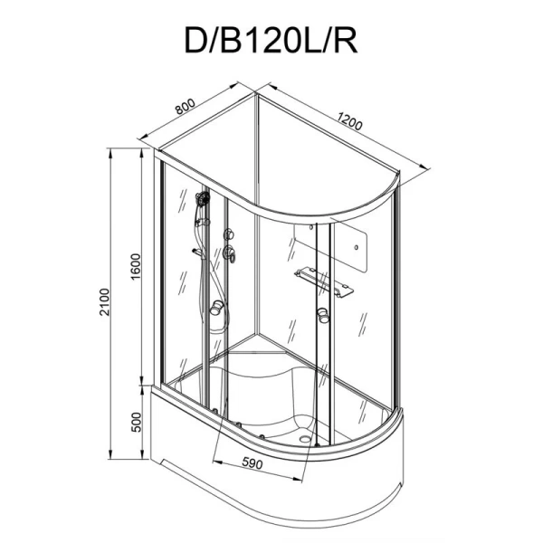 Душевая кабина Deto D120х80 см без крыши, угловые, недорогие, для дачи, без гидромассажа, без крыши, с сиденьем - фото 5