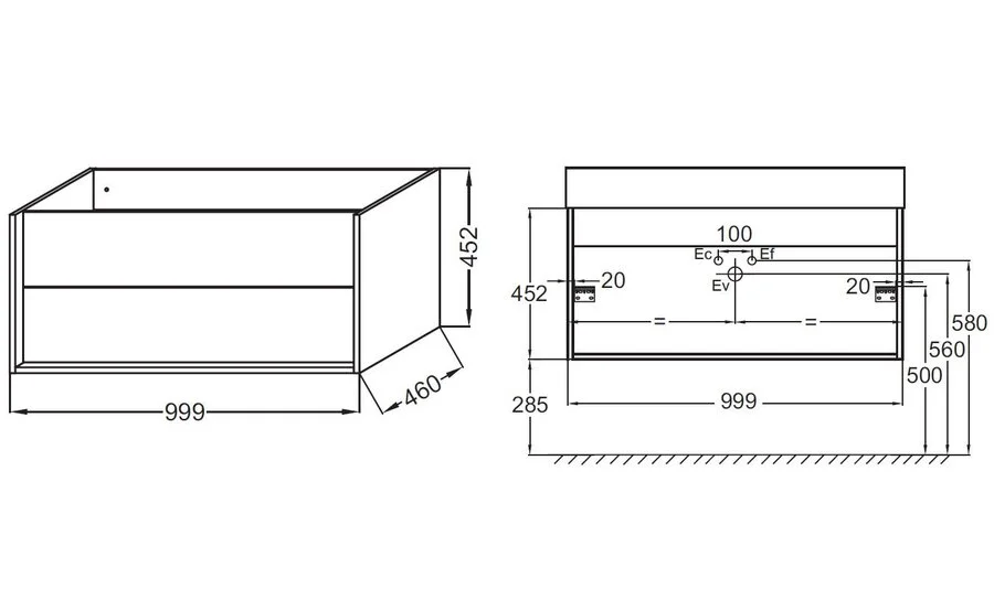 Тумба с раковиной подвесная Jacob Delafon Vivienne EB1585-N18 100 см с 2 ящиками - фото 3