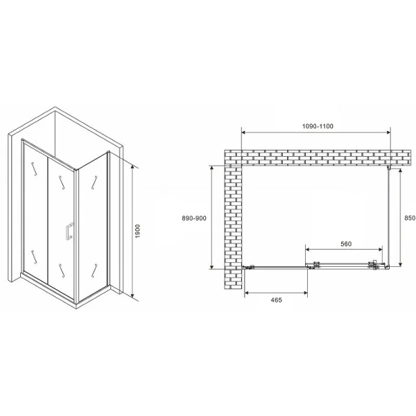 Душевой уголок Abber Schwarzer Diamant 110x90 см профиль хром - фото 2