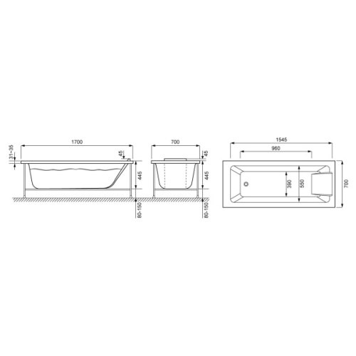 Ванна акриловая Jacob Delafon Sofa 170х70 см прямоугольная, без гидромассажа, большие - фото 6