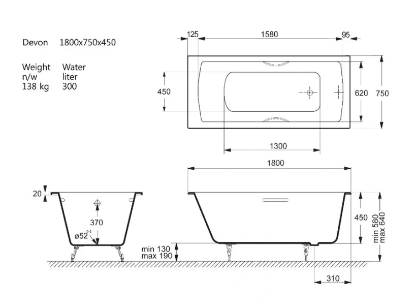 Чугунная ванна Vinsent Veron Devon VDV1807545H/E60327CH, 180 x 75 см, ручки хром, цвет белый - фото 2