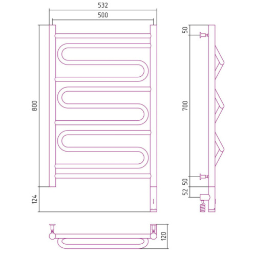 Полотенцесушитель электрический Сунержа Элегия 3.0 50х80 см правый другие цветовые решения - фото 4