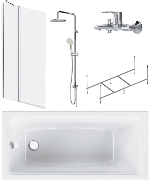 Ванна акриловая AM.PM Gem W90ASET-150D3W5 150х70 см с каркасом, шторкой, душевой стойкой и смесителем - фото 1