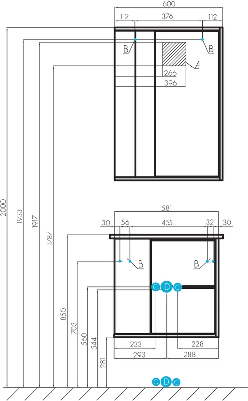 Тумба с раковиной подвесная Акватон Бостон 1A252501BN010 60 см с дверцей и двумя ящиками, окрашенные, под дерево - фото 9