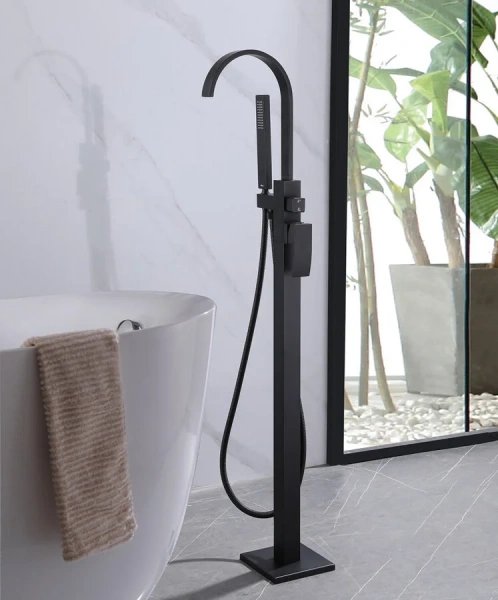 Смеситель для ванны Abber Wasserfall черный матовый, современные, hi-tech - фото 3