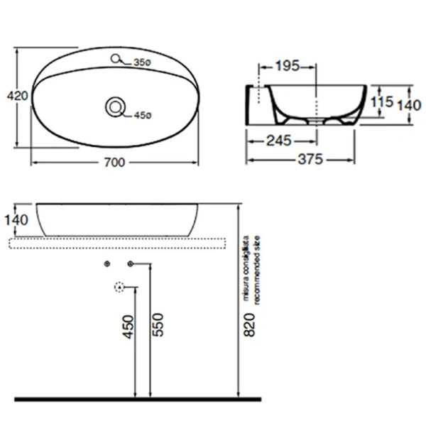 Раковина Azzurra Elegance 70 см овальная - фото 2