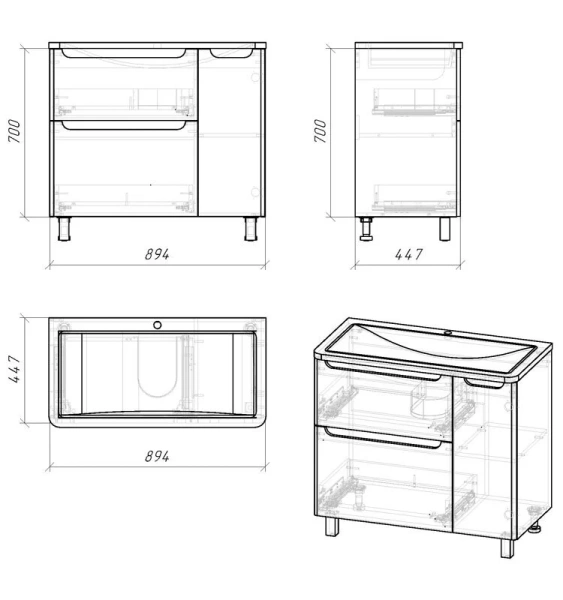 Тумба с раковиной напольная Grossman Адель 90,1 см МДФ - фото 2