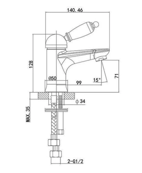 Смеситель для раковины Caprigo Adria-Uno 02-522-crm, с донным клапаном, хром (УК043087) - фото 2