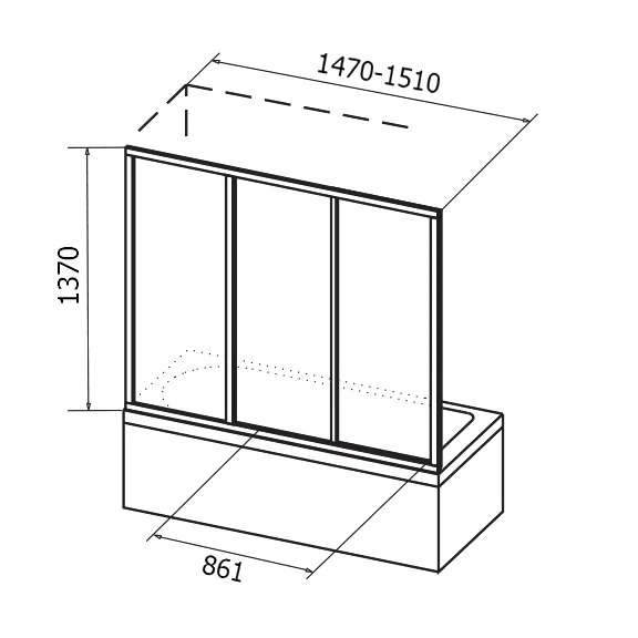 Шторка для ванны, профиль сатин, стекло прозрачное, Ravak AVDP3-150 40VP0U02Z1, недорогие - фото 2