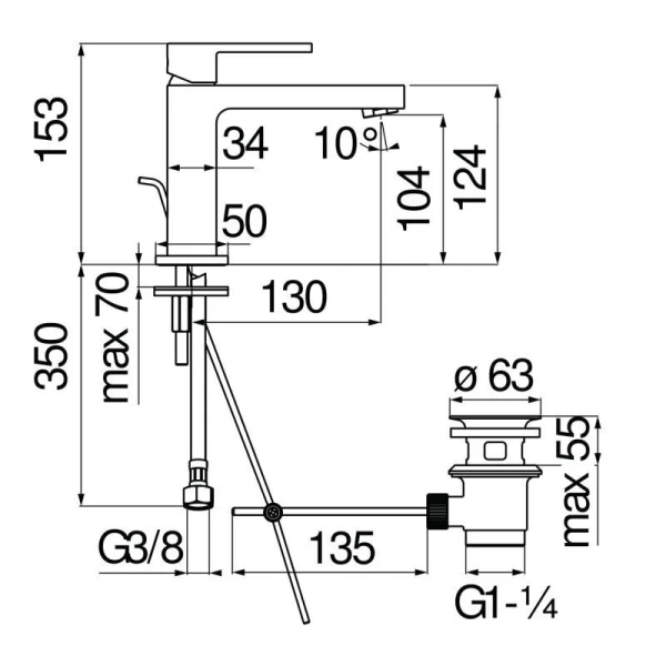 Смеситель для раковины Nobili Up UP94118/1 с донным клапаном - фото 2