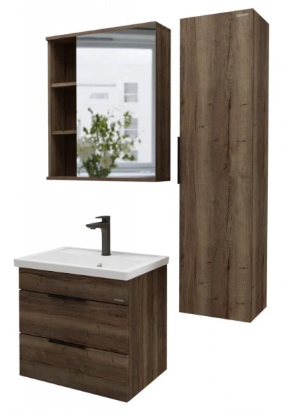 Зеркальный шкаф Grossman Форта 60 см универсальный, темный дуб галифакс, навесные - фото 5