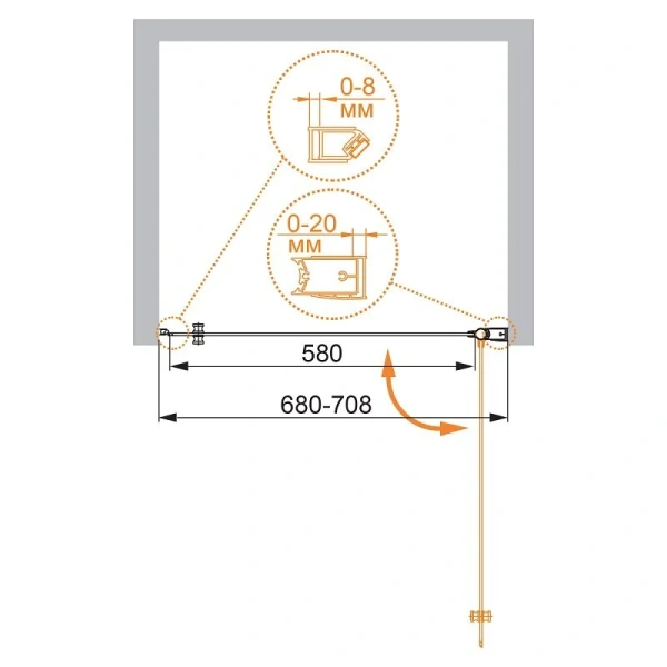 Душевая дверь в нишу Cezares Elena 70 см стекло рифленое Punto, правая - фото 2
