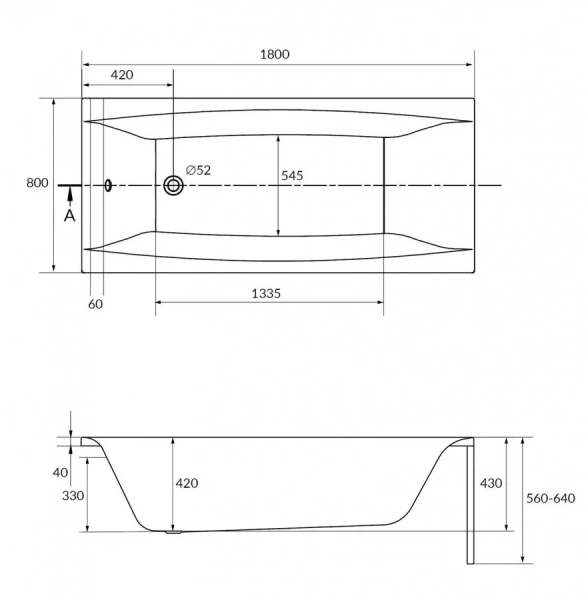 Акриловая ванна Cersanit Virgo 180 x 80 см, цвет белый, WP-VIRGO*180 - фото 3
