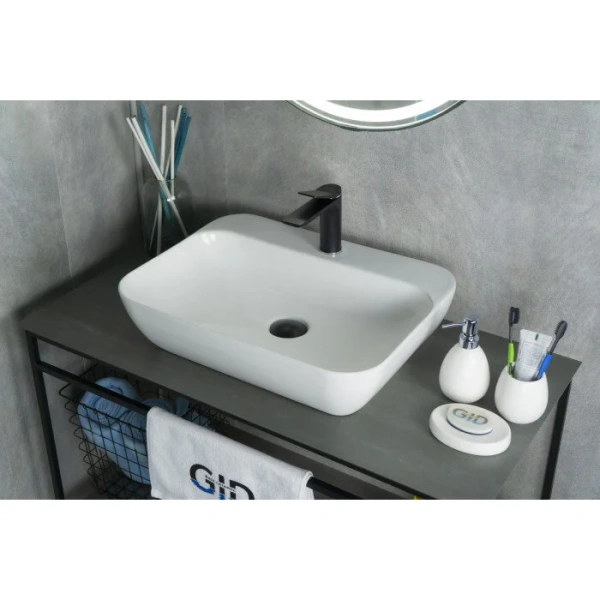 Раковина GID Geometrico N9047 55 см белая, в форме чаши, прямоугольной формы - фото 5