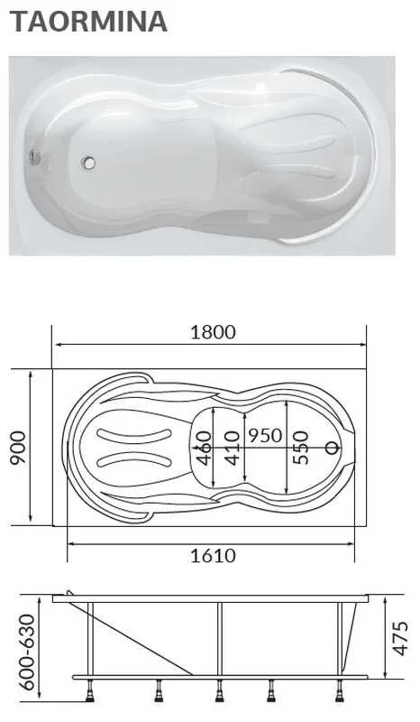 Ванна 1MarKa Taormina, прямоугольная, 180 х 90 см, цвет белый, 01та1890, прямоугольные - фото 5