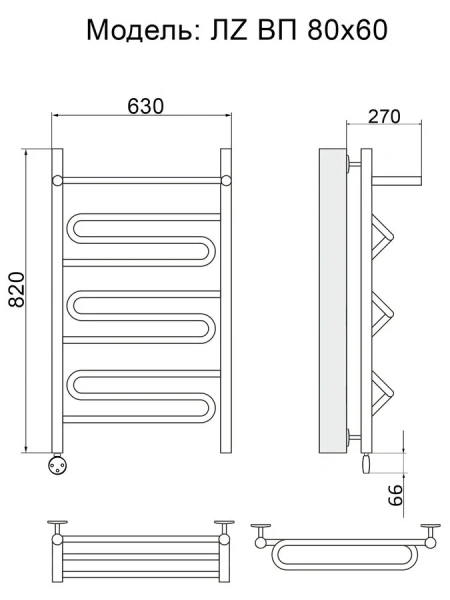 Полотенцесушитель электрический Ника Curve ЛЗ ВП 80/60 см с полочкой - фото 2